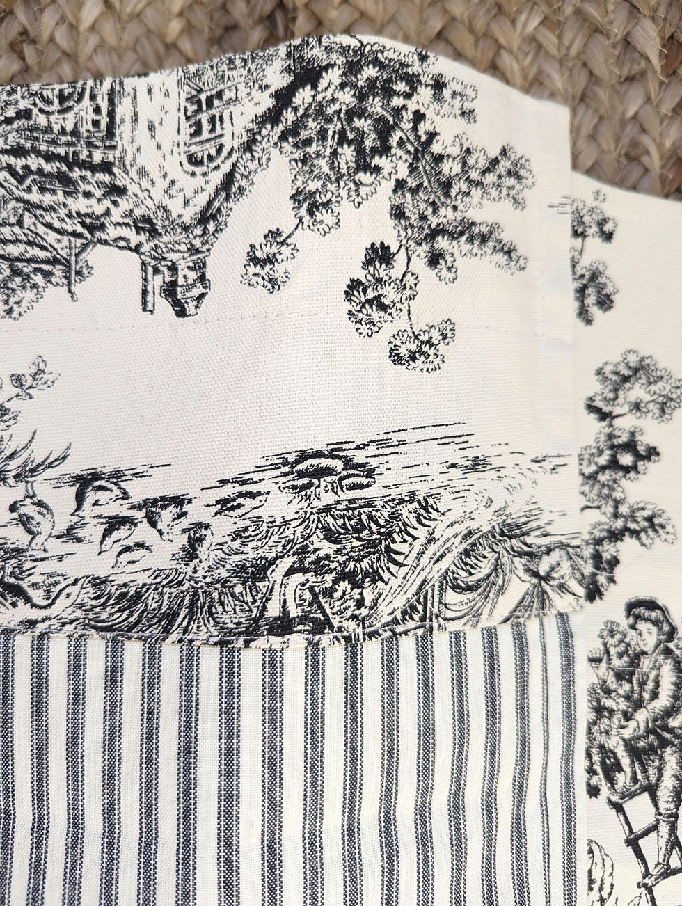 Thumbnail: Waverly Valance Wellington French Toile Cream Black Striped New