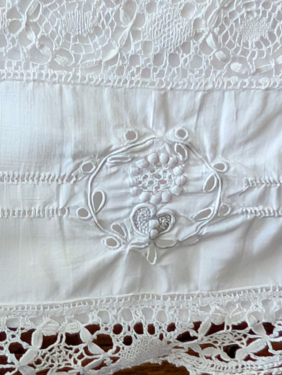 Thumbnail: Antique White Embroidered Flat Sheet Twin Wide Crochet Trim Cotton Beautiful!!