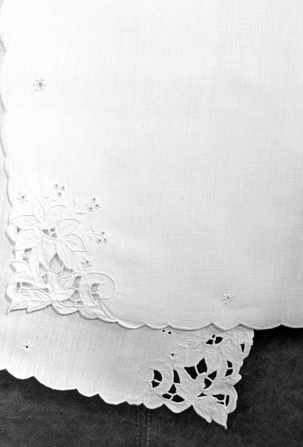 Thumbnail: Vintage Dresser Scarf Floral Embroidery White 48in