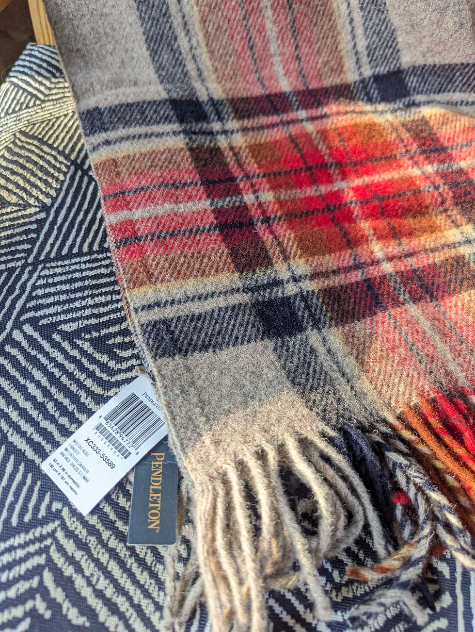 Thumbnail: Pendleton Wool Lap Throw Blanket Plaid Red Black 66in x 52in New