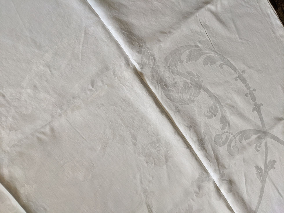 Thumbnail: "S" Monogram Damask Tablecloth White Floral 88in x 70inch