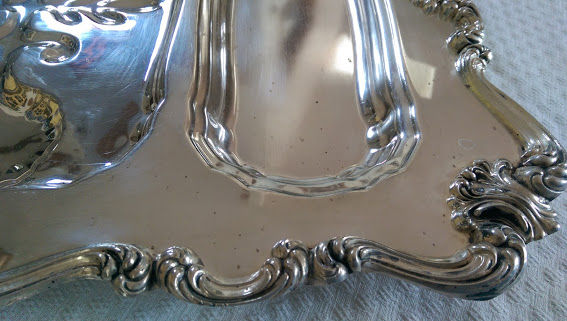 Thumbnail: Silverplate Butlers Tray 181 Blackinton Footed Three Part Scroll 17x24in