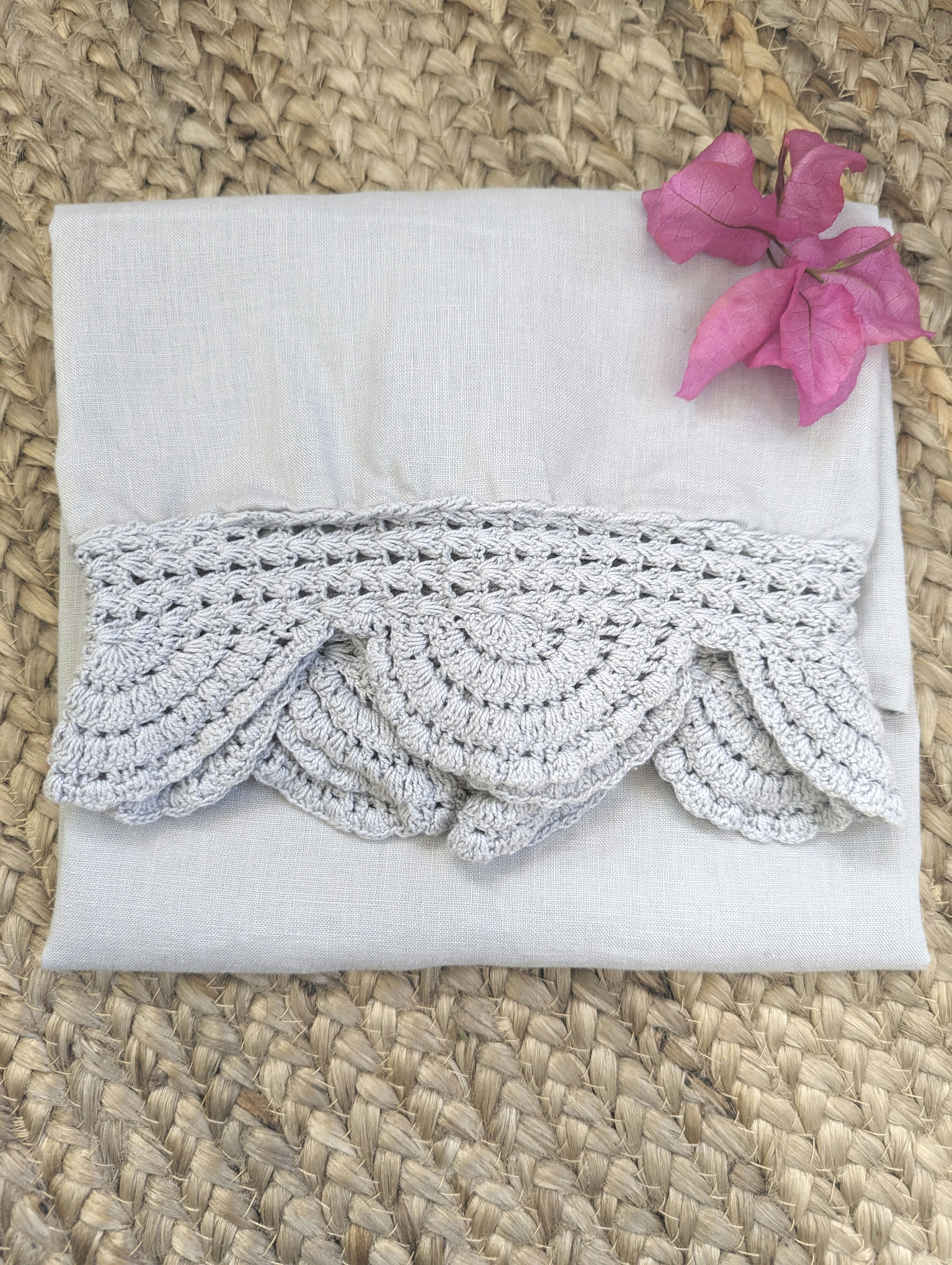 Pottery Barn Linen Pillowcase Crochet Trim Light Gray