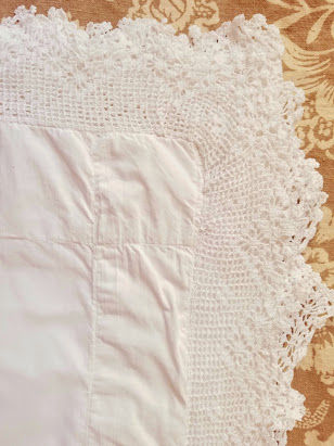 Thumbnail: Vintage White Flat Sheet Crochet Trim Full Size 26in Turn