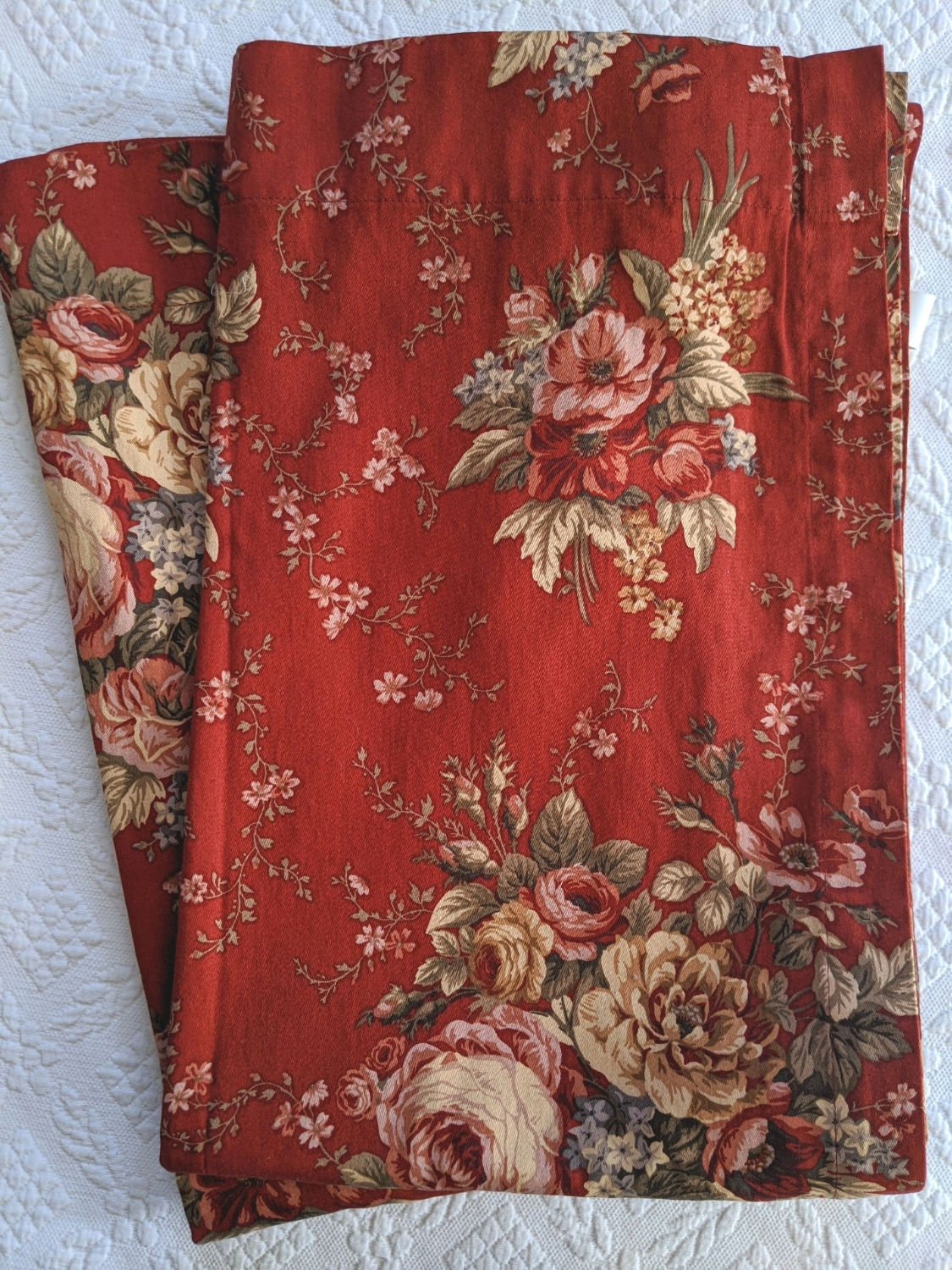 Waverly Red Cabbage Rose Curtain Panel Pair 82 x 41