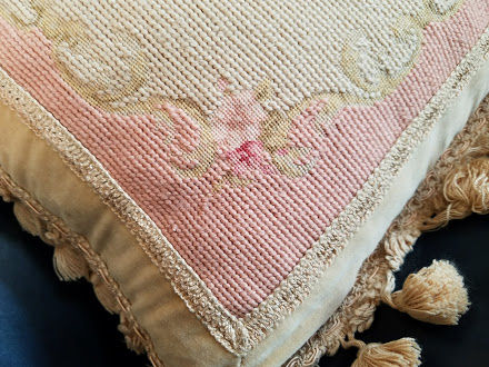 Thumbnail: SHABBY CHIC Pink Aubusson Rose Pillow French Decor 16"  Down Insert 16"  Down Insert