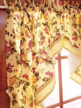 Thumbnail: Waverly Swag Cafe Curtain Pair Yellow Fruit Dots 36x38