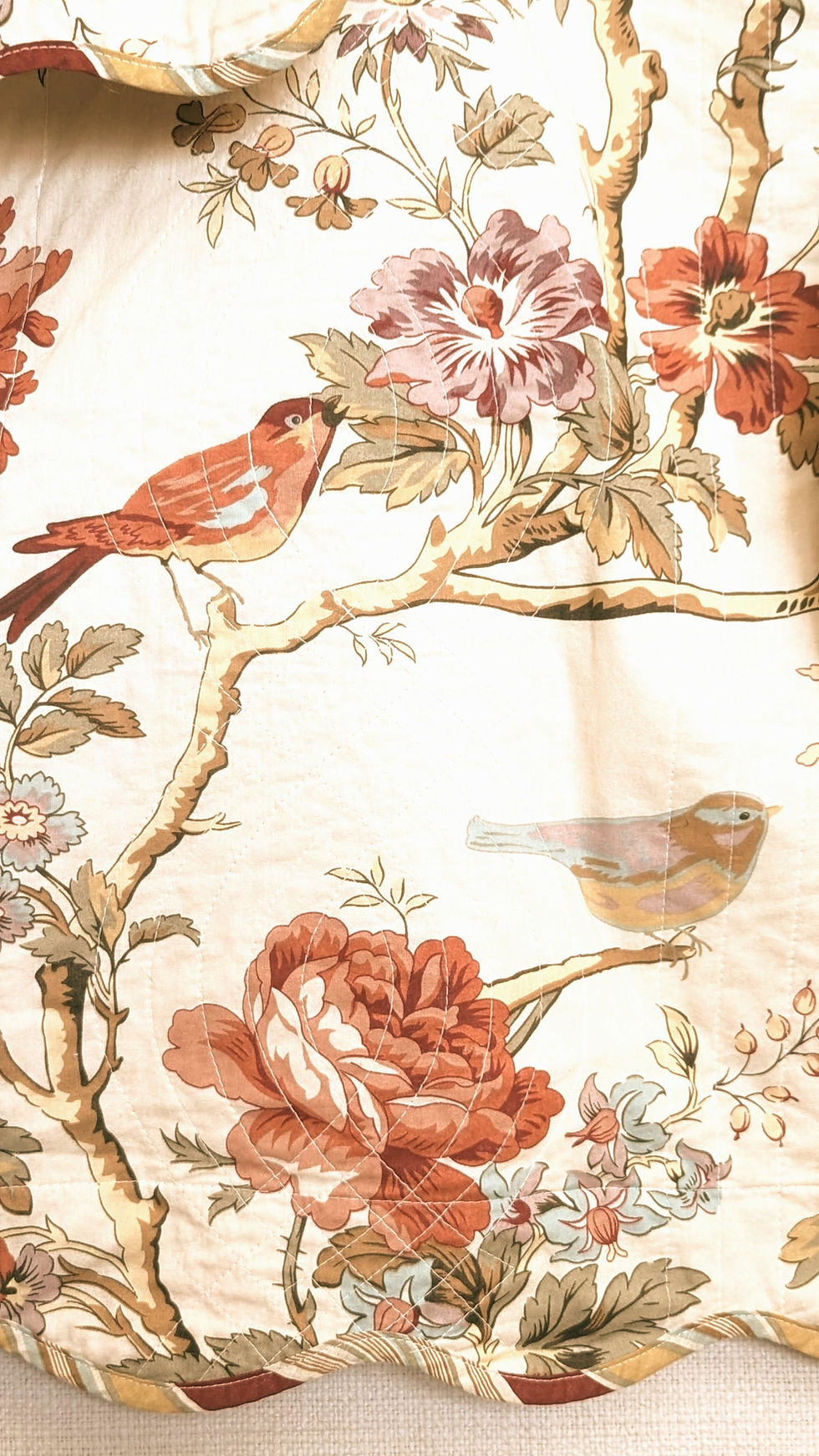 Thumbnail: WAVERLY Charleston Std Chirp Birds Floral Quilted Scalloped Pillow Sham