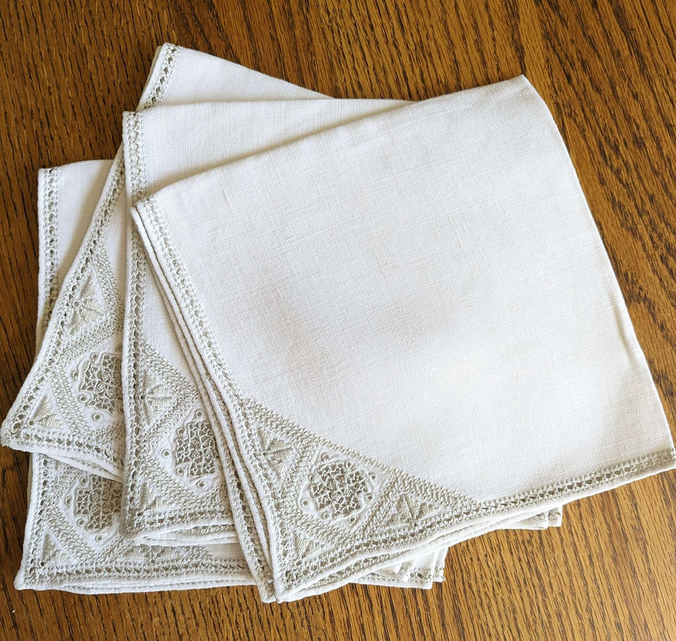 Thumbnail: Italian Napkin Taupe Geometric Embroidery 16in Set of Four