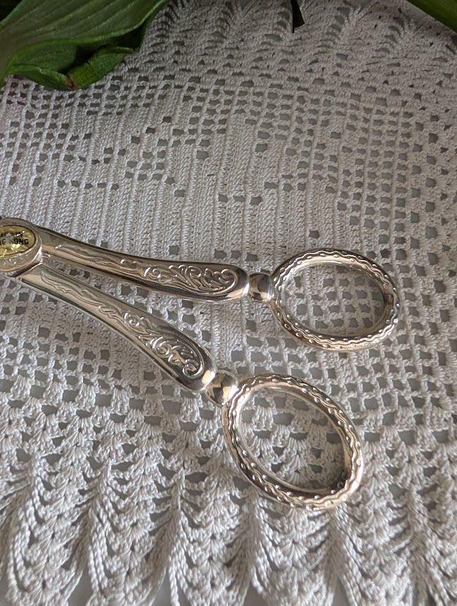 Thumbnail: Vintage Silver Plated Salad Serving Tongs, Two Cake Tongs Made in Hong K