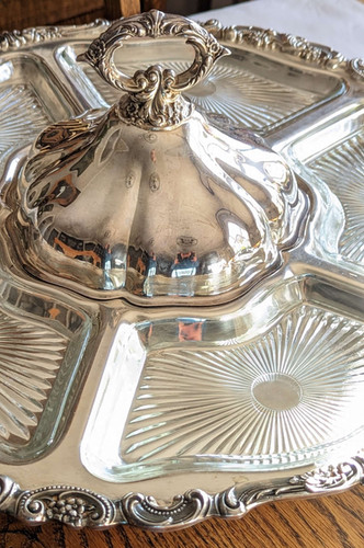 Baroque Wallace 219 Lazy Susan Silverplate Glass Liners w Lid 18in