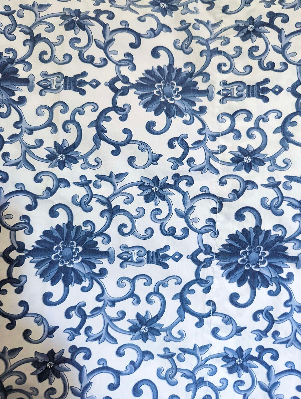 Thumbnail: Ralph Lauren Blue Porcelain Rosette Queen Flat Sheet Chinoiserie Cotton