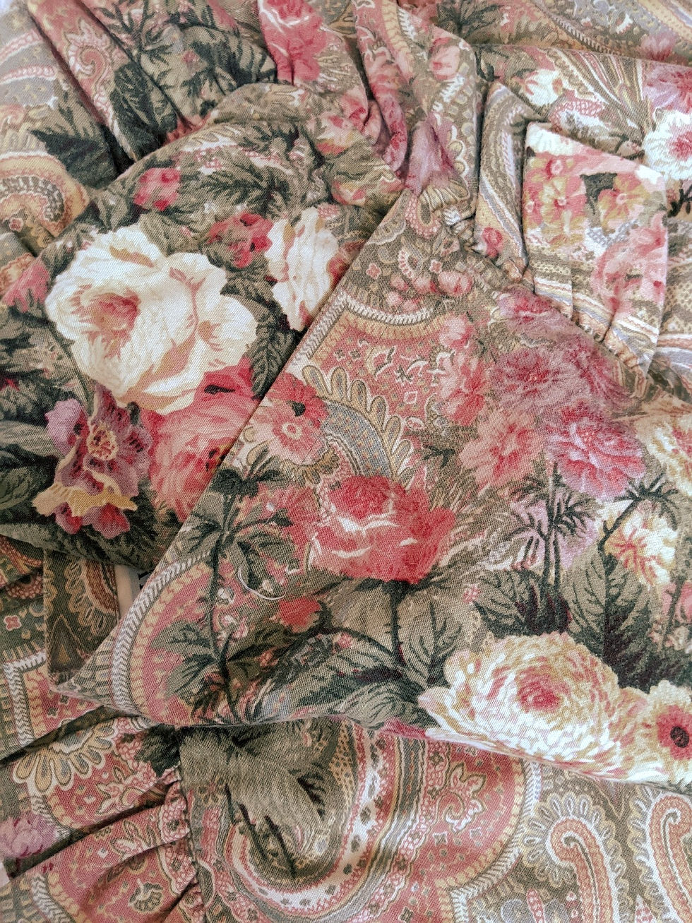 Thumbnail: Waverly Standard Sham Pair Floral Rose Paisley Ruffle Sage Pink Shabby Chic