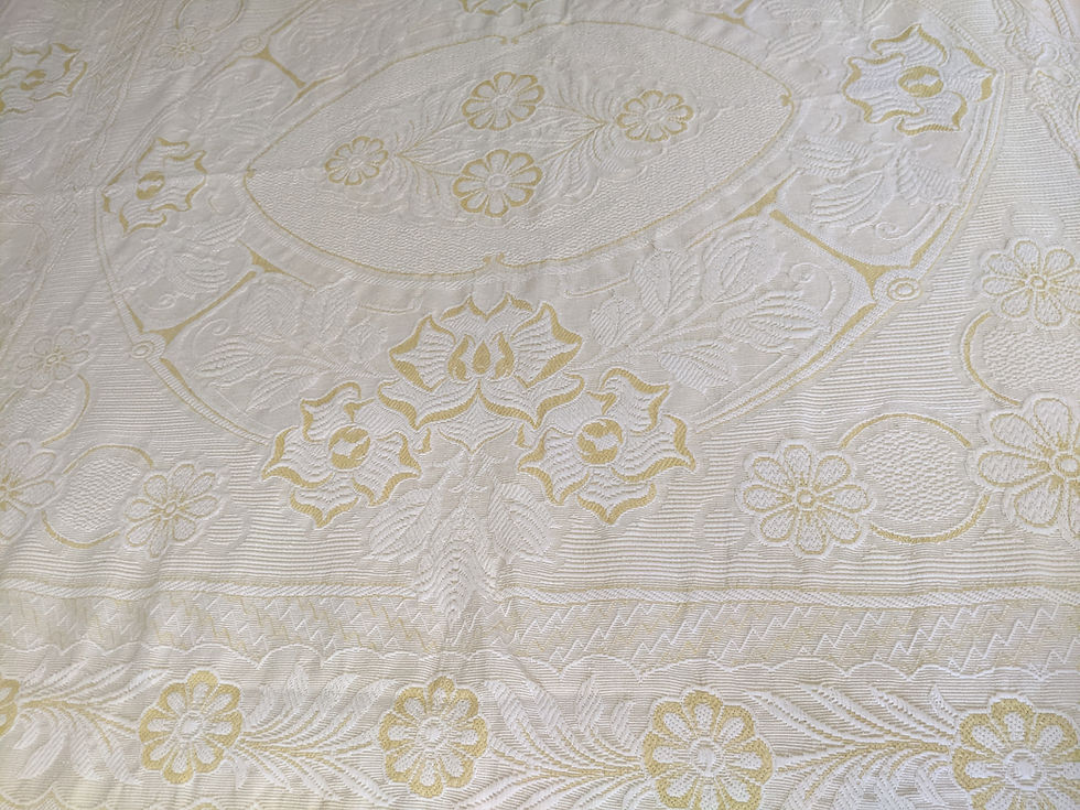 Thumbnail: Vintage Yellow White Twin Bedspread Floral Fringe Cotton