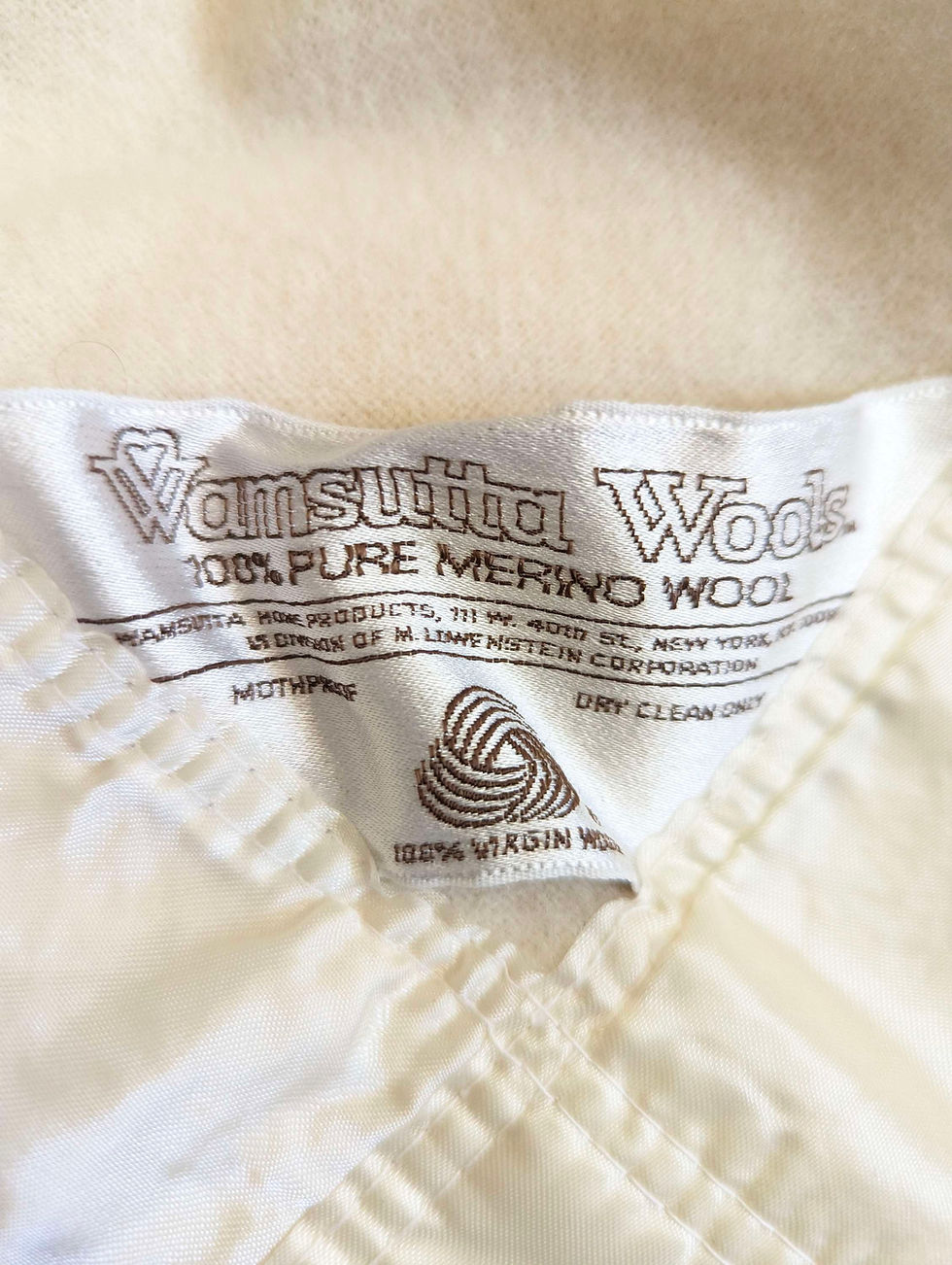 Thumbnail: Vintage Wamsutta Wools Twin 100% Merino Wool Cream Color Blanket 60x82in