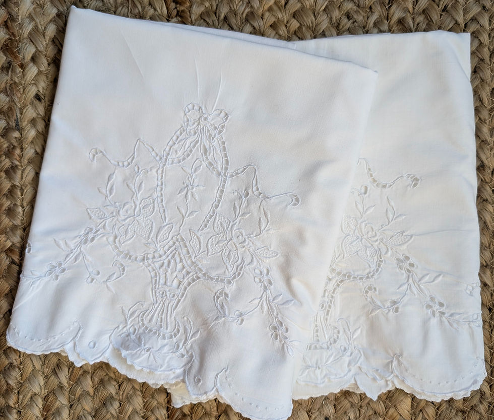 Madeira Vintage Pillowcase Pair Embroidered Baskets Flowers Bows
