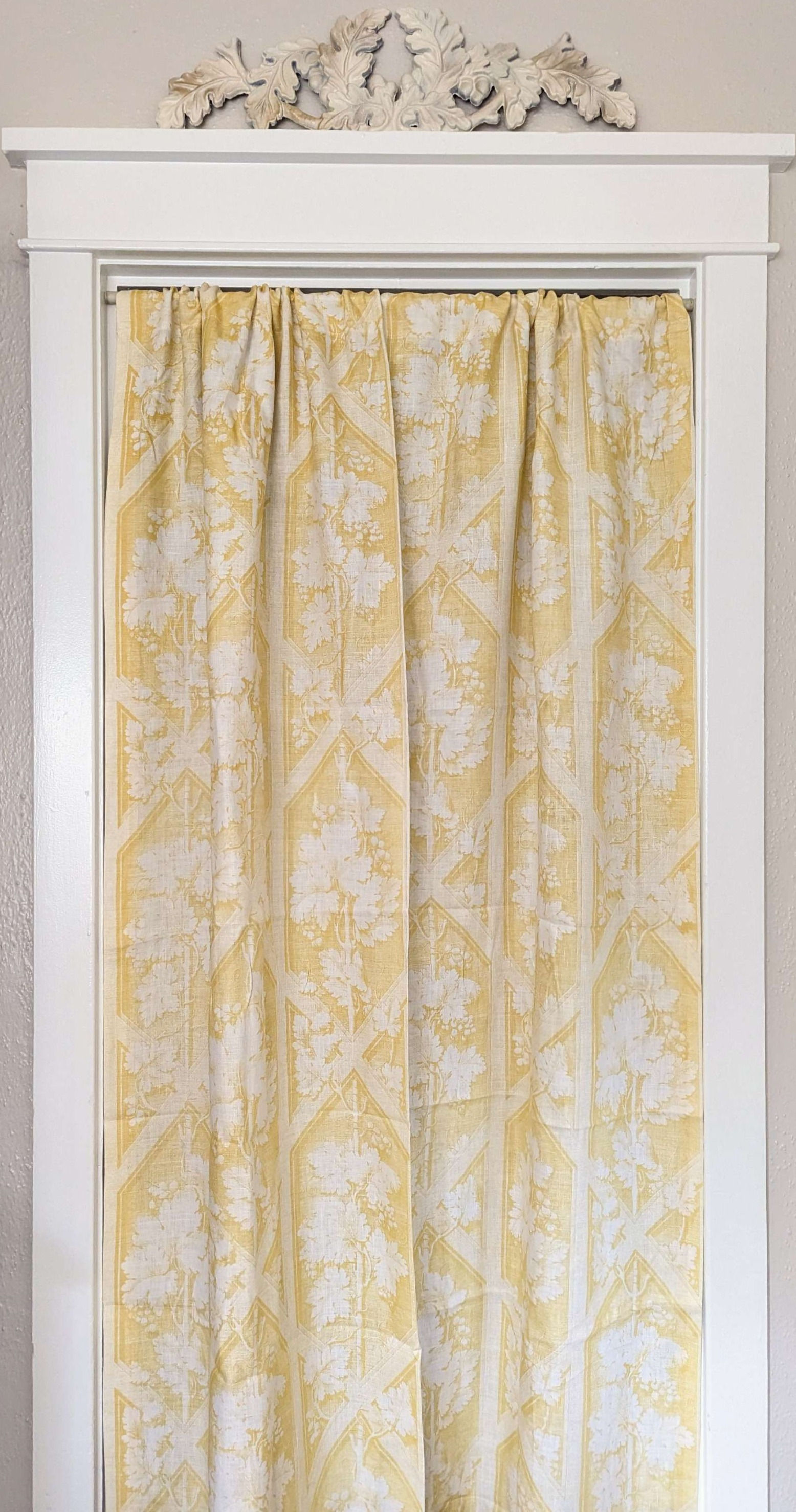 Schumacher Grape Trellis Pattern Flax Yellow Curtain Panel  50x87