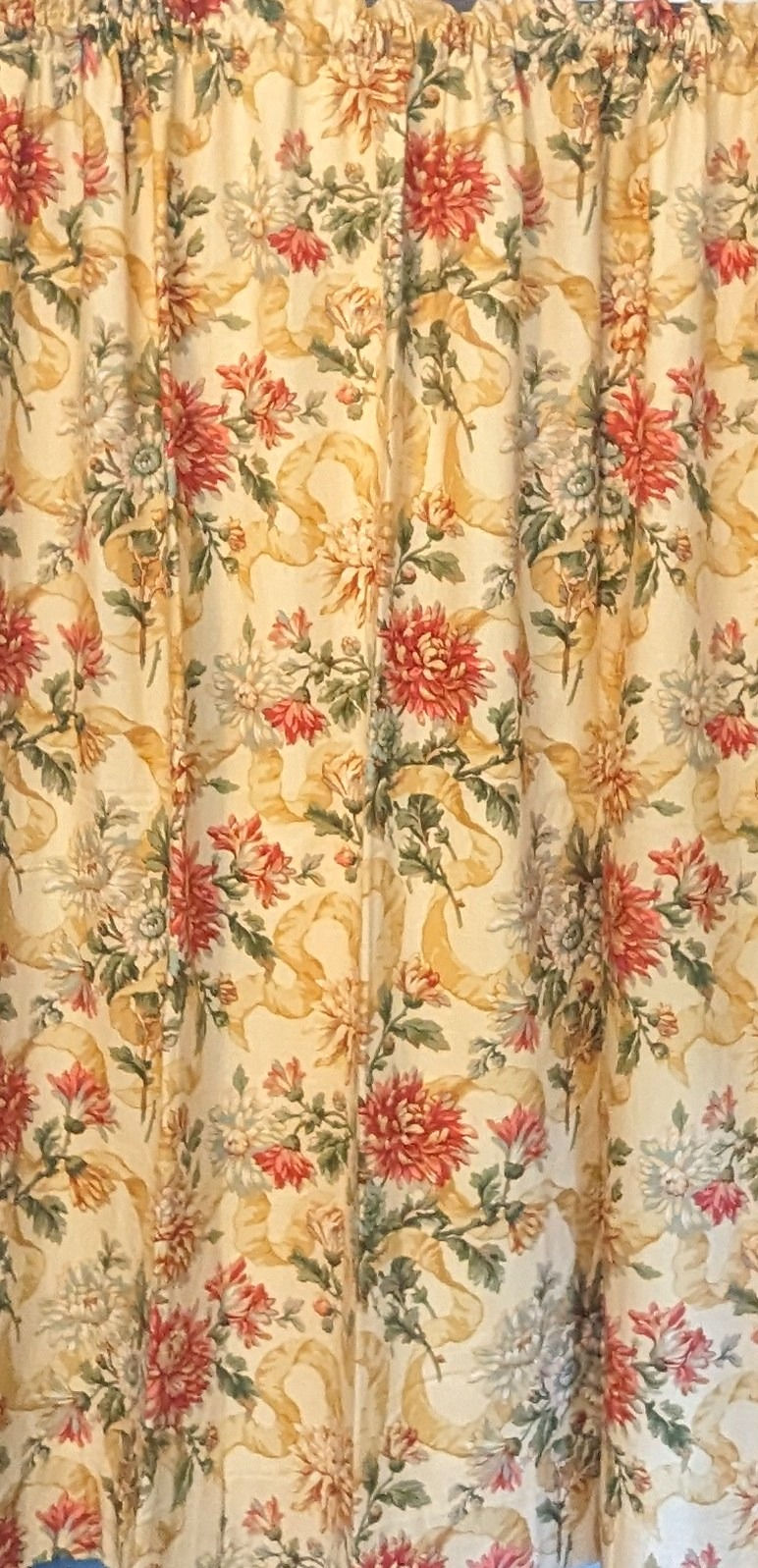 Thumbnail: Floral Panel Curtain Pair 58"L x 48" W Cotton Lined Custom Made