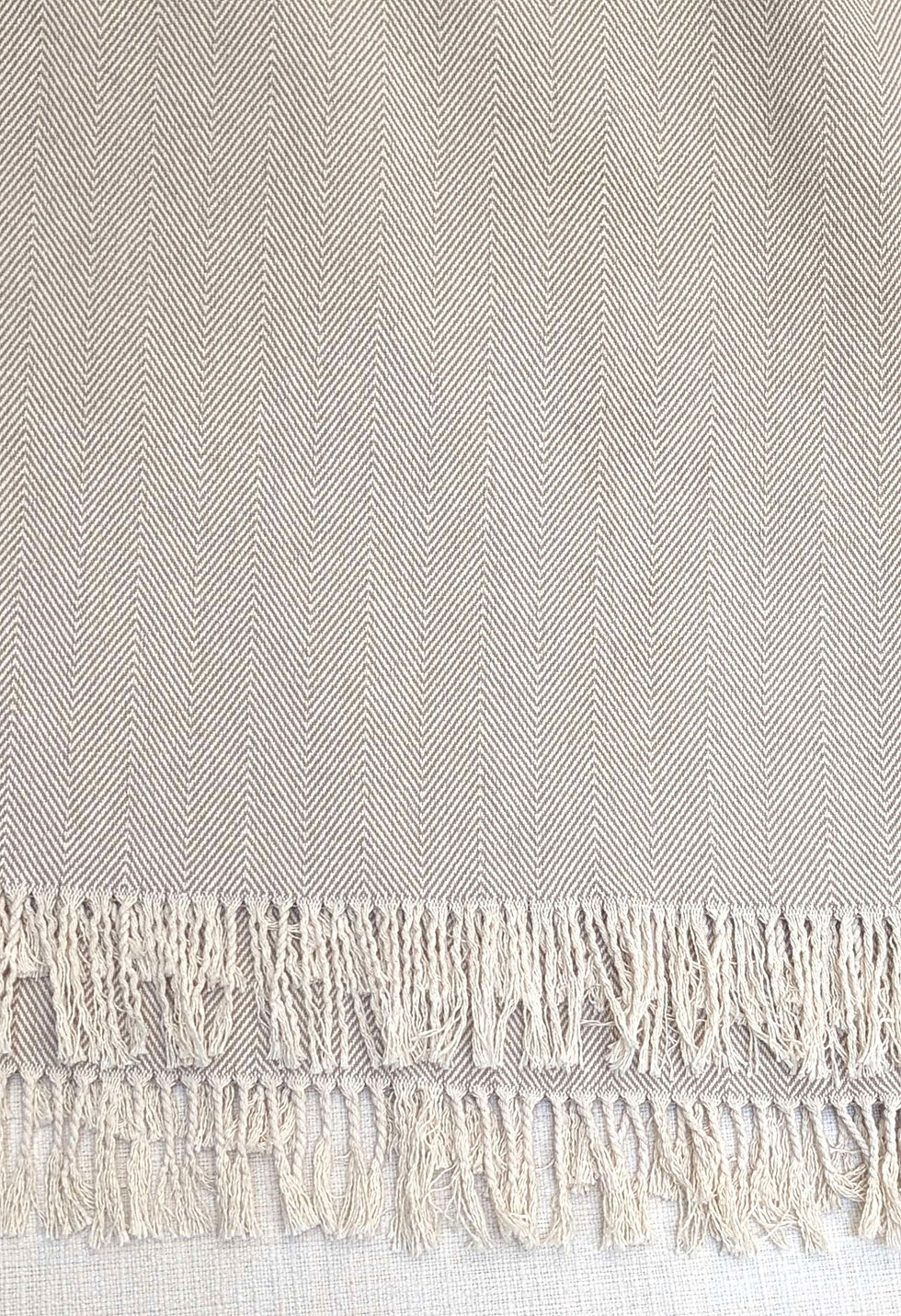 Thumbnail: Linea Casa Sferra Herringbone Throw Tan Cream Fringed 70x56