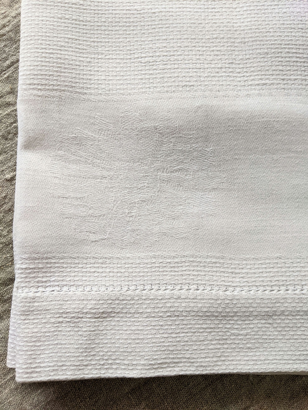 Thumbnail: Vintage Large White Damask Tea Towel Monogram A H 41in x 22in