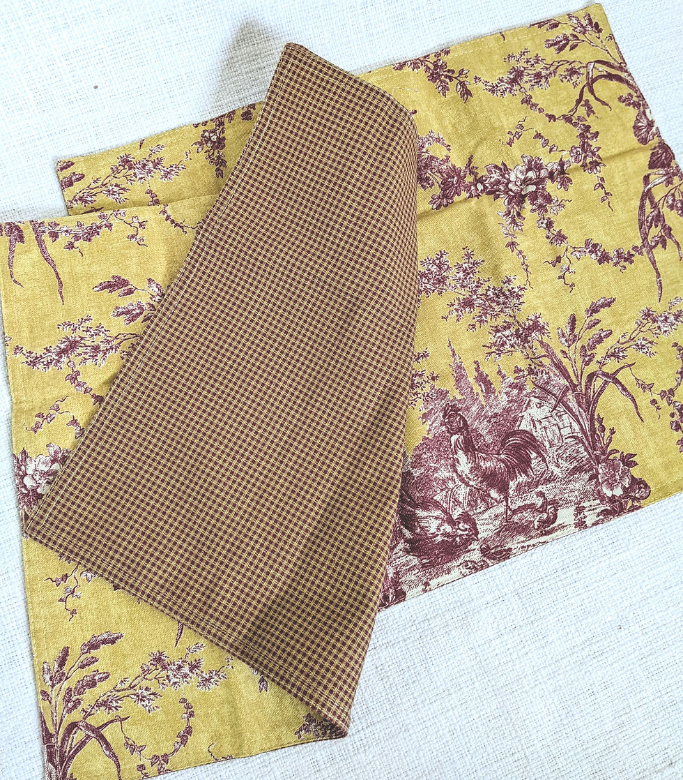 Thumbnail: Waverly Placemat Pair La Petite Rooster Toile Reversible Plaid