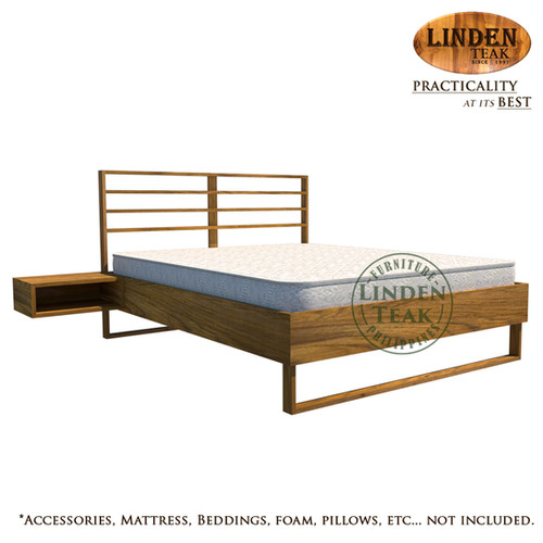 Handcrafted Solid Teak Wood Winged Bed Frame Double Size Main