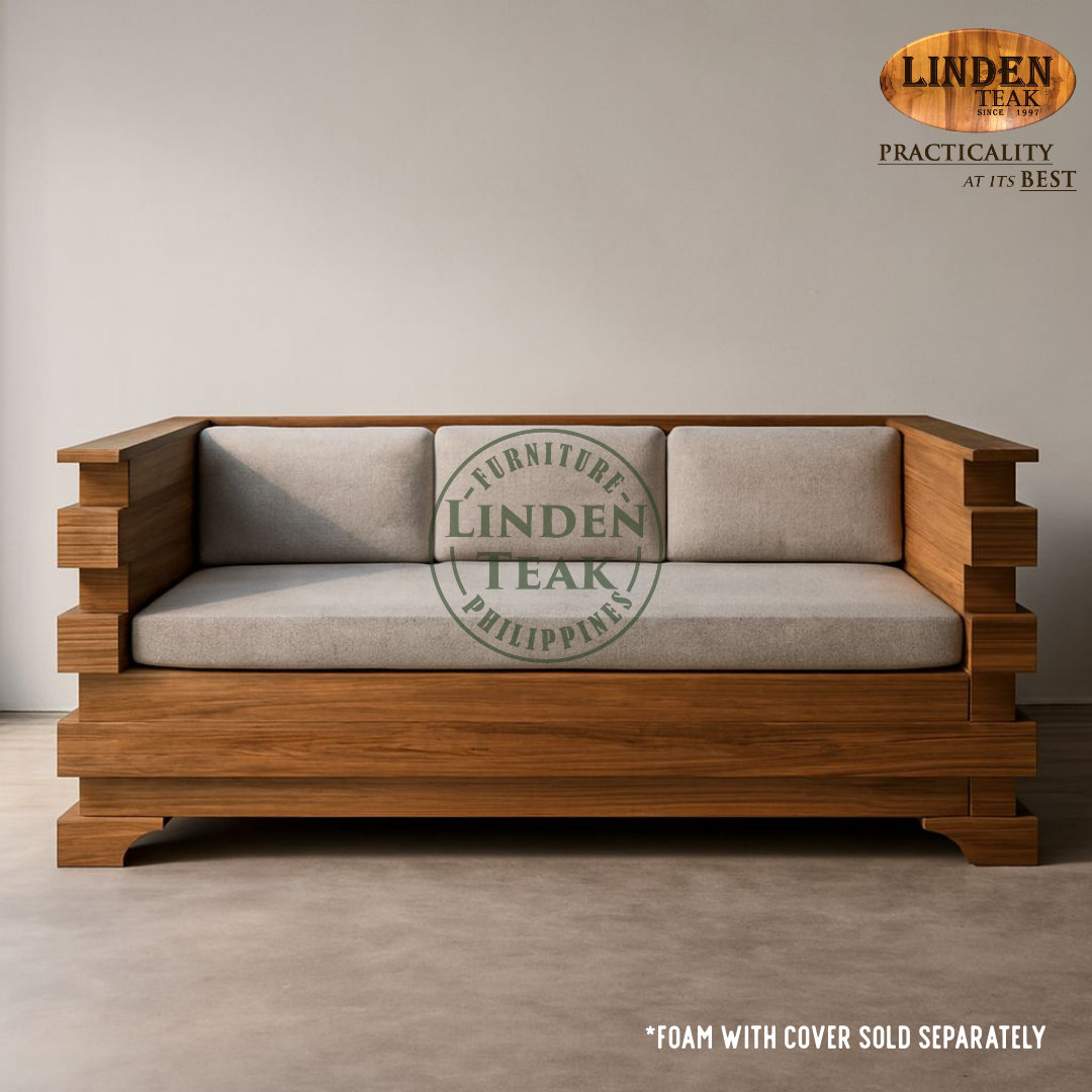 Handcrafted Solid Teak Wood Cube Sofa 3 Seater Furniture