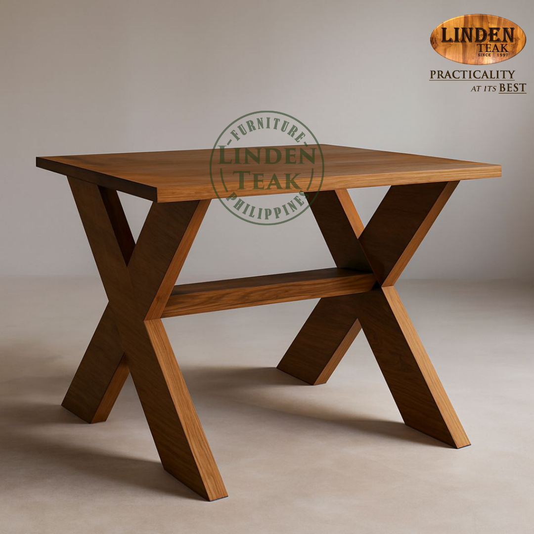 Handcrafted Solid Teak Wood Cross Slotted Sofa Side Table Furniture