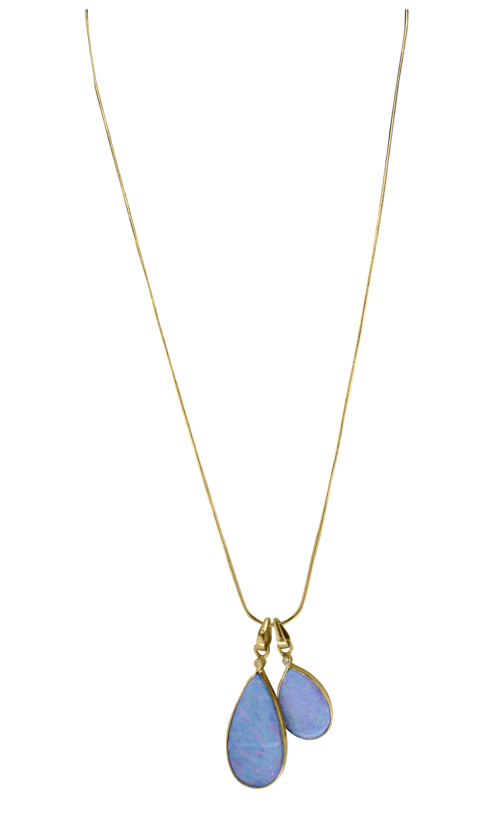 14 kt. Guld halskæde med diamanter og 2 Australske Lightning Ridge Opaler