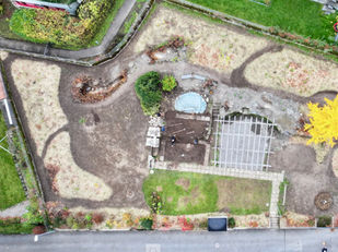 Luftbild des Knopfligarten in Zug - ein gemeinschaftlich gebauter Nachbarschaftsgarten.