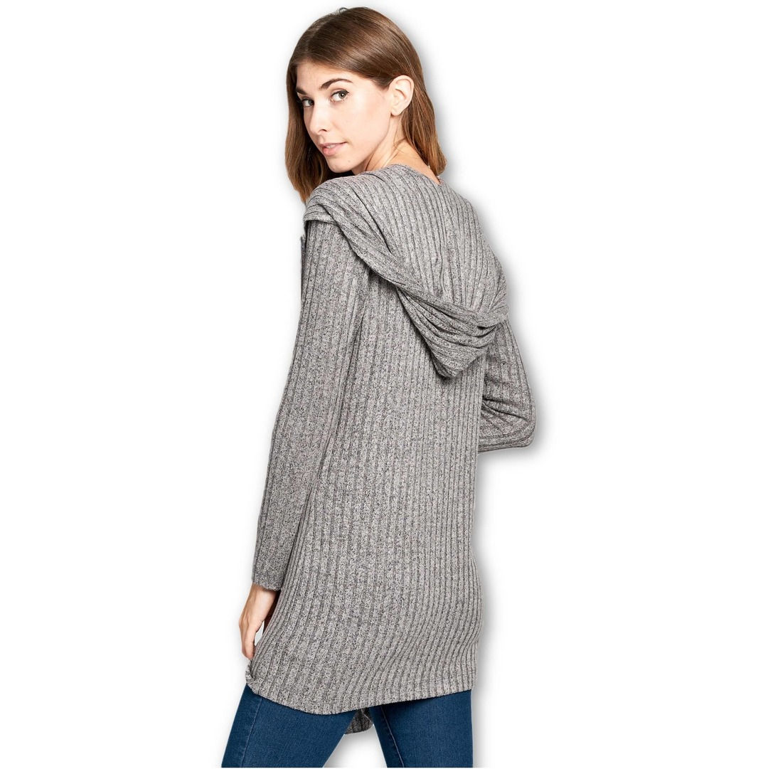 LKLUV - Made in USA - Long Sleeve Print Open Front Hooded  Cardigan