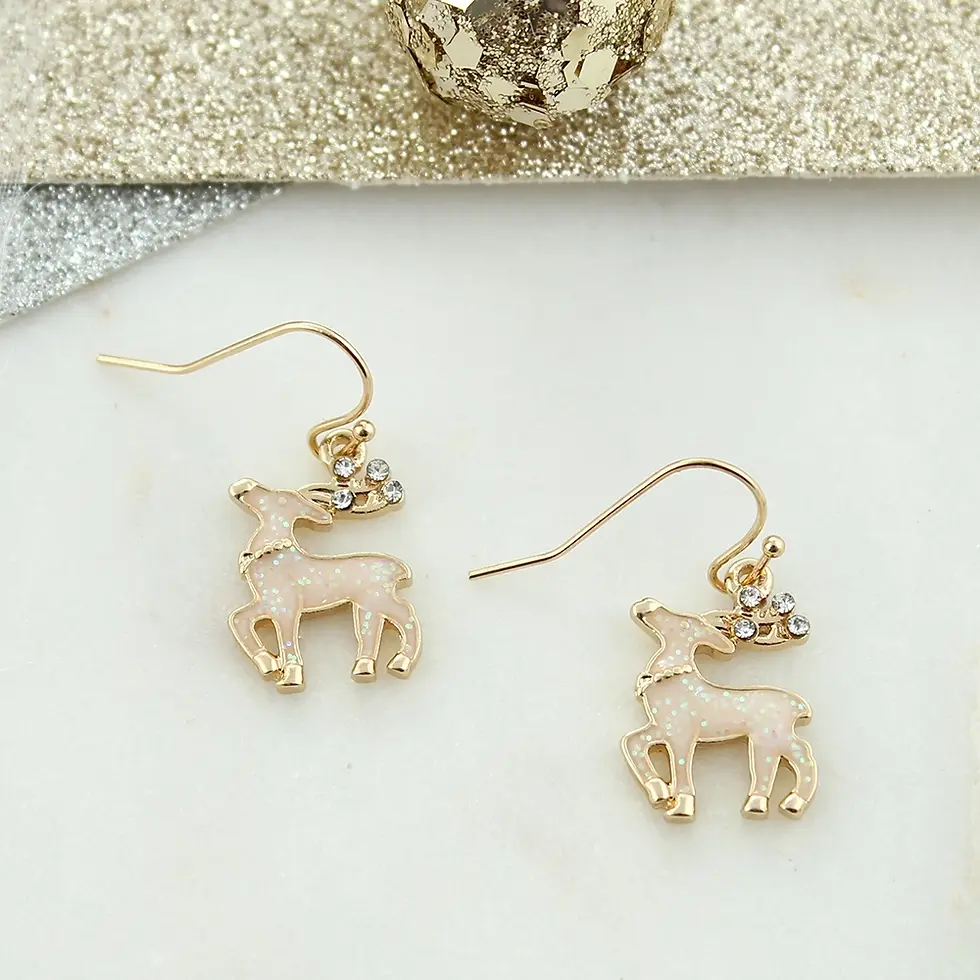 Thumbnail: Seasons Jewelry - Gold Glitter Reindeer Earrings