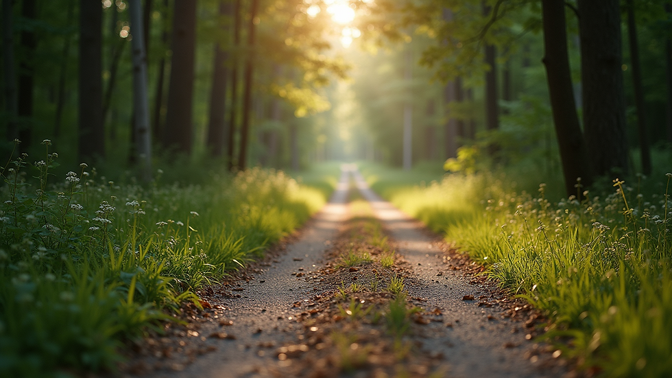 Close-up view of a serene nature path surrounded by trees