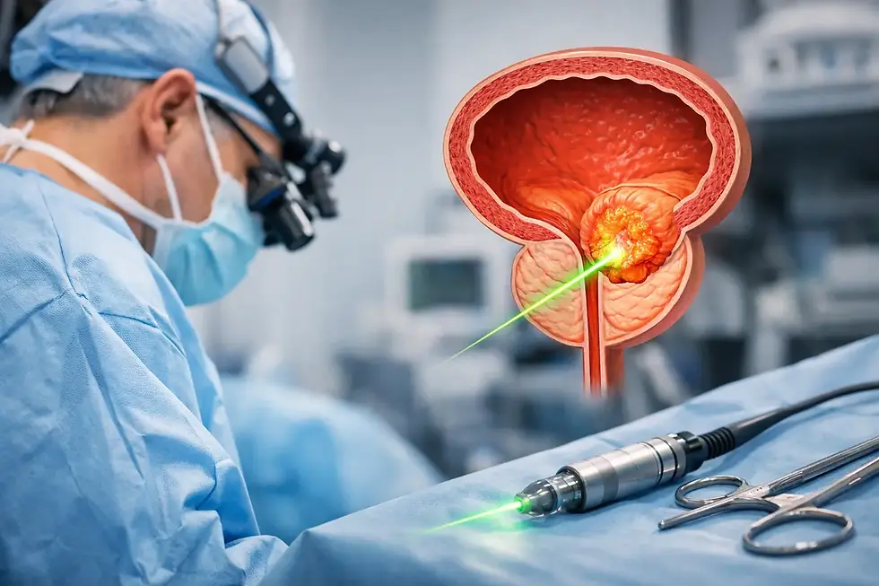 Un cirujano operando con laser a una prostata