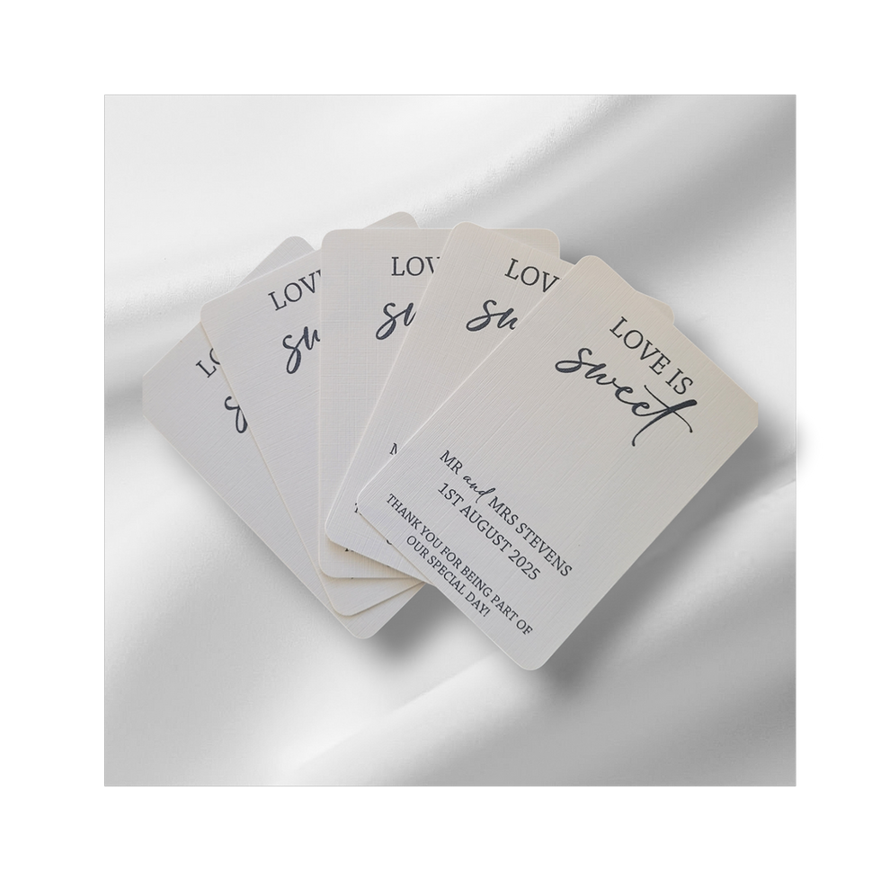 Thumbnail: This image shows a stack of the love is sweet cards.
