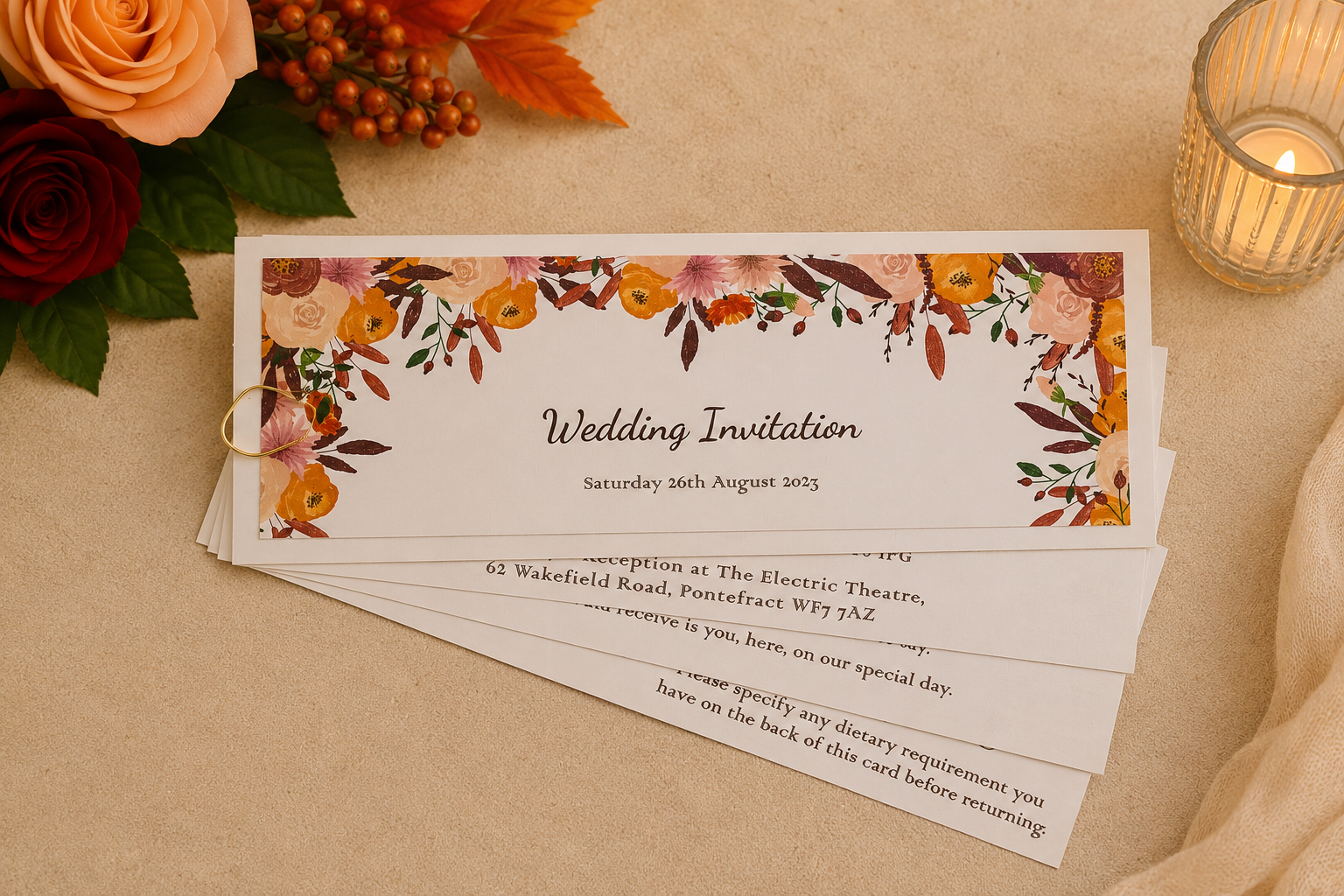 The front of the Autumnal Design Fan Invitation.