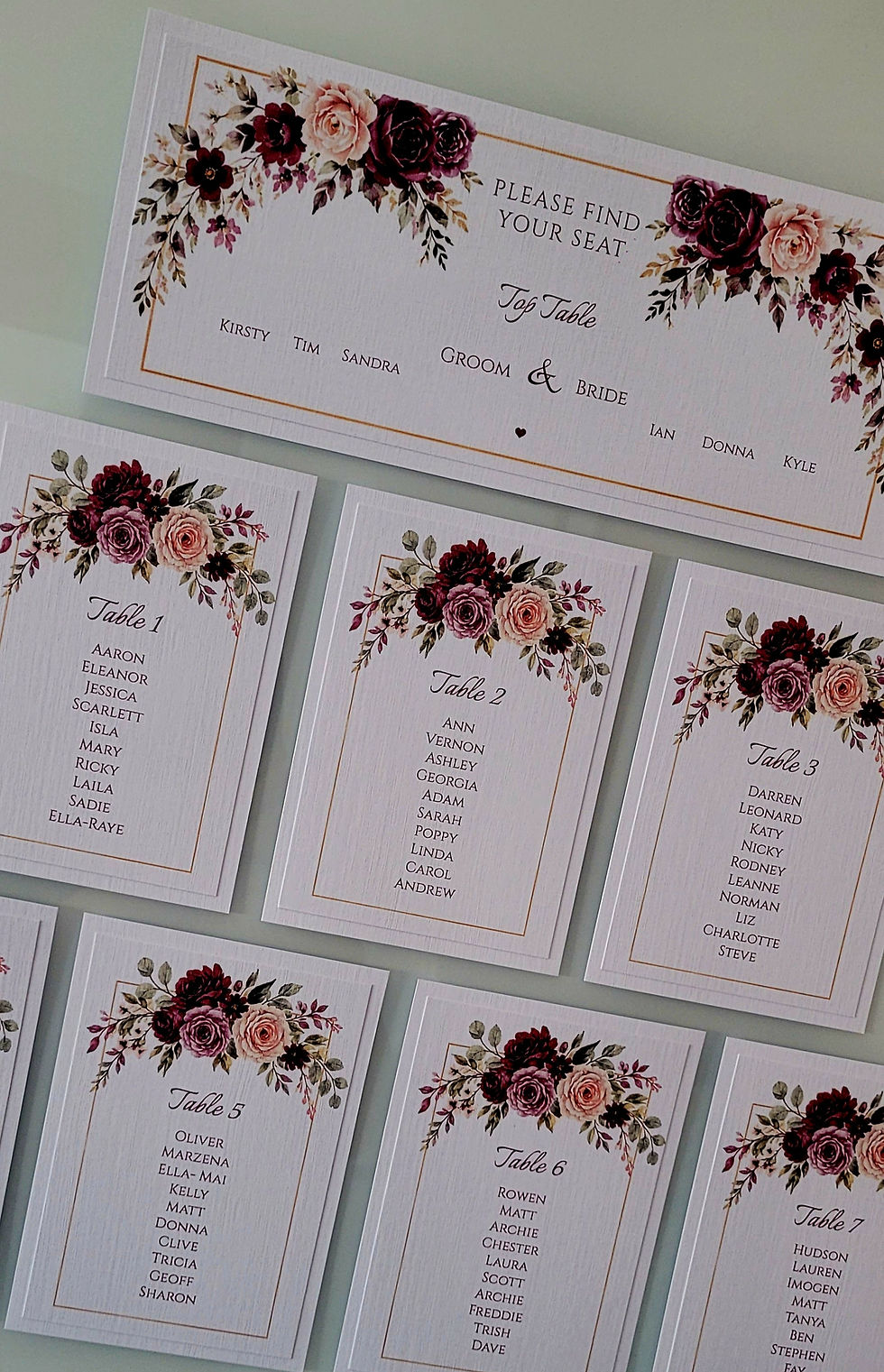 Mulberry Muse Design Personalised Table Plan Cards.