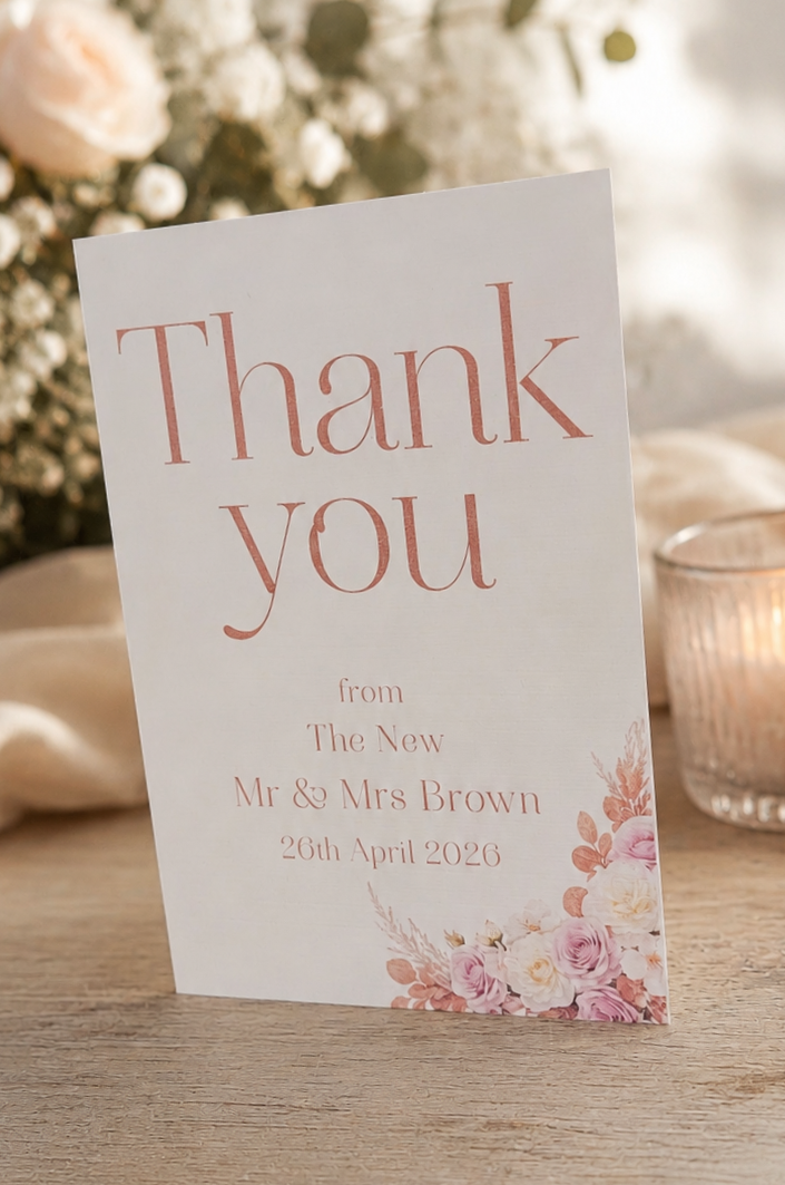 Close up view of the Caramel Blush Thank you Card.