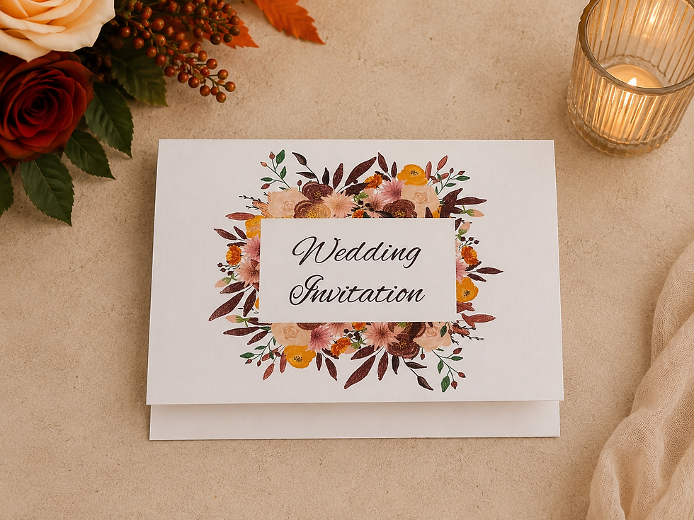 Our Autumnal Design Pocket Fold Day Invitation features a delicate autumn watercolour floral design.