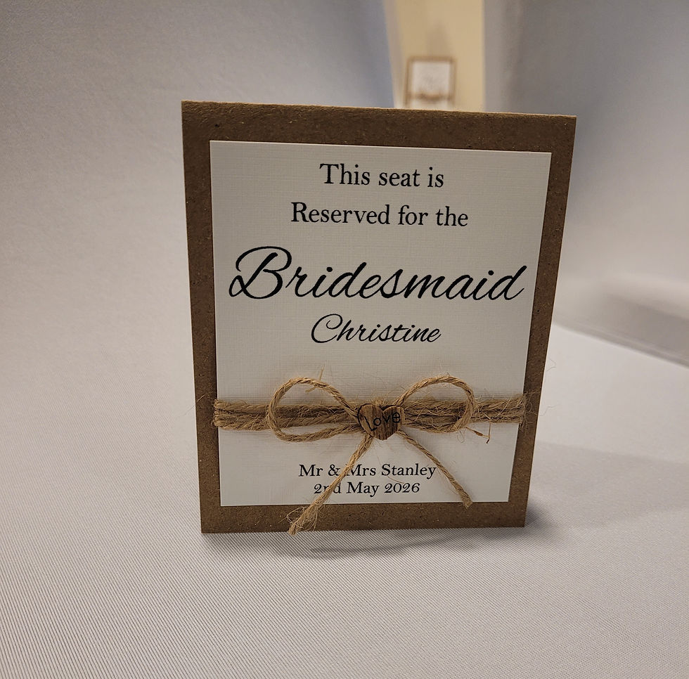 Thumbnail: Rustic Heart Design Reserved Seating Tent Card for the Bridesmaid Christine.