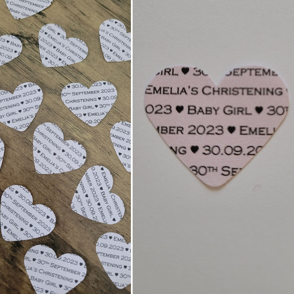 Thumbnail: Our personalised heart confetti is printed on both sides and includes any words you want. This image shows pink confetti