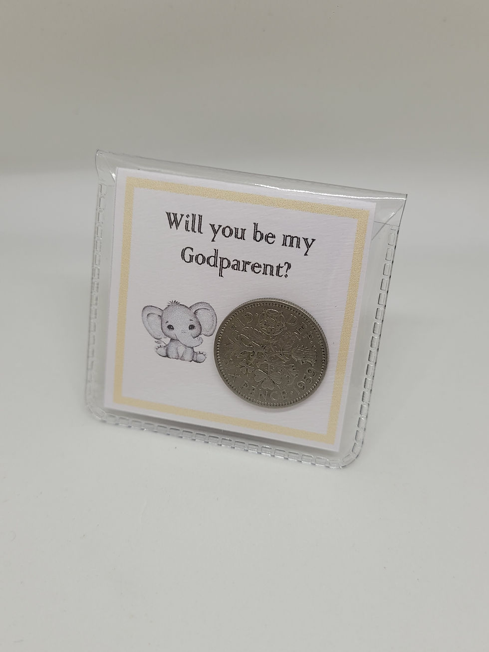 Thumbnail: Godparent Lucky Sixpence Keepsake for a gender unknown. The front reads, A lucky sixpence for my Godparent.