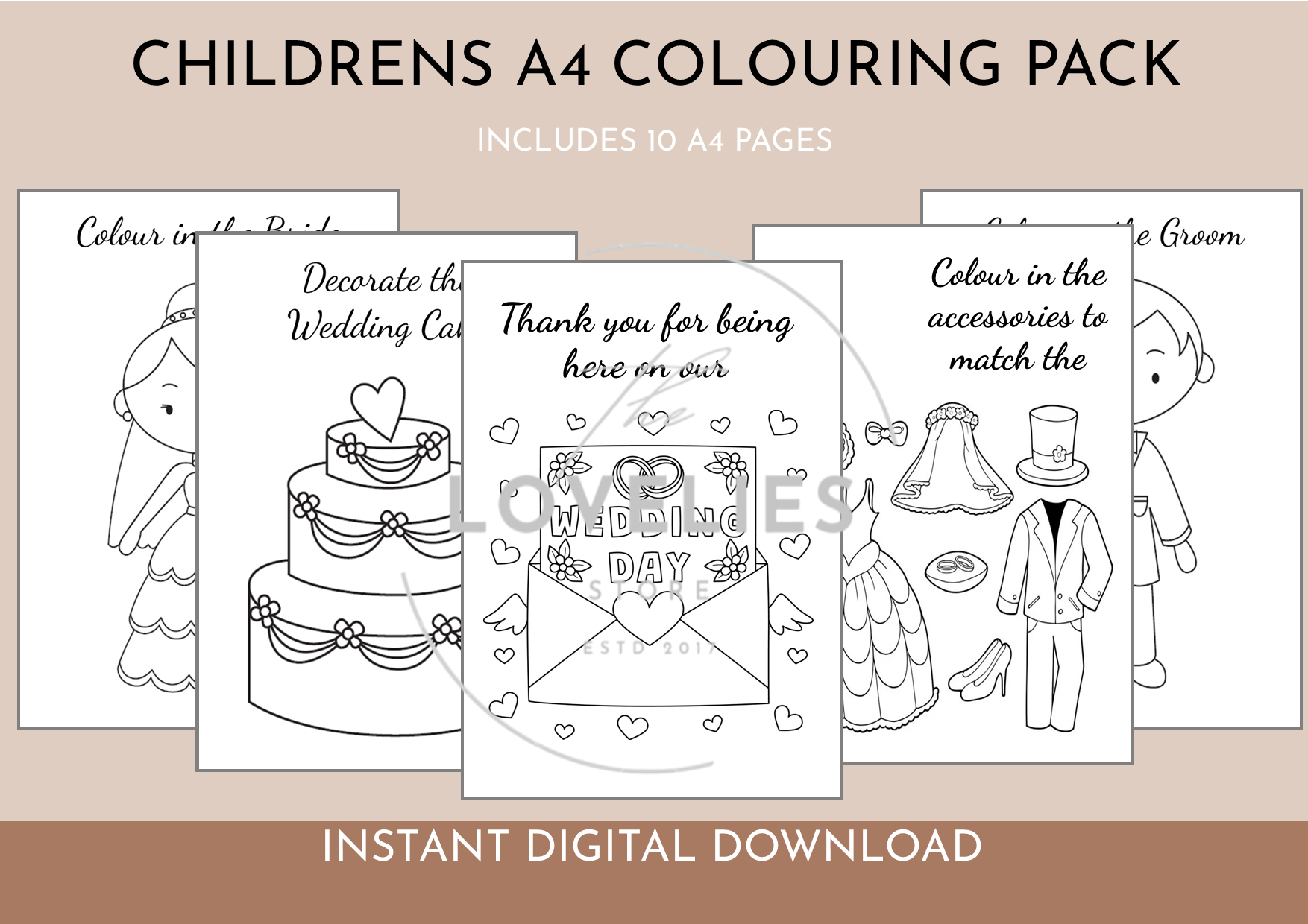This instant download children's A5 colouring sheet contains 10 A4 sheets colouring sheets.
