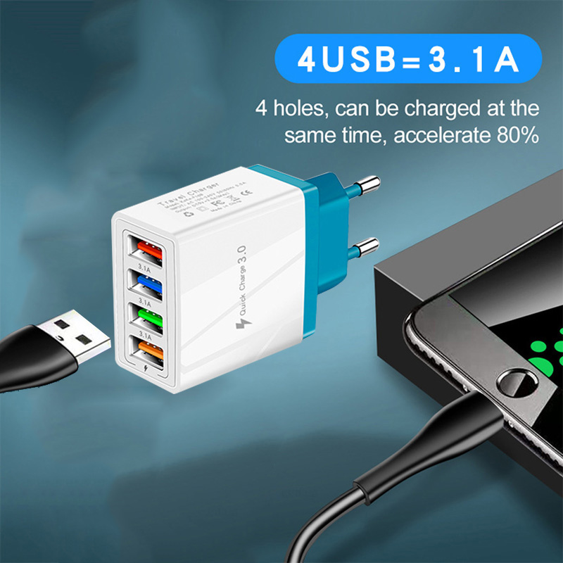 Thumbnail: 4 USB Charger Quick Charge for iPhone Huawei Samsung