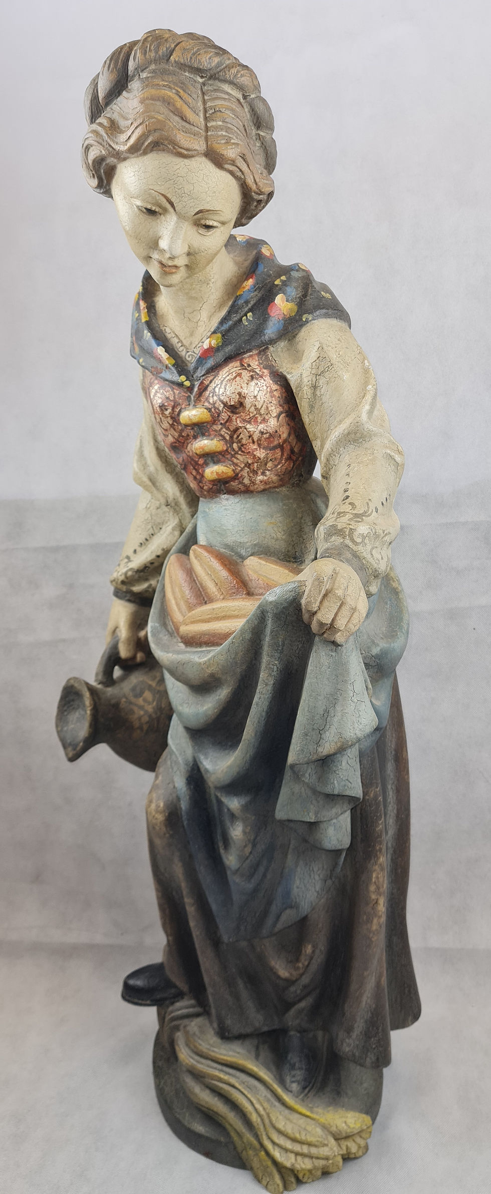 Thumbnail: Heilige Elisabeth / Thüringen - Holzfigur mit Sockel / Konsole, Statue Holz