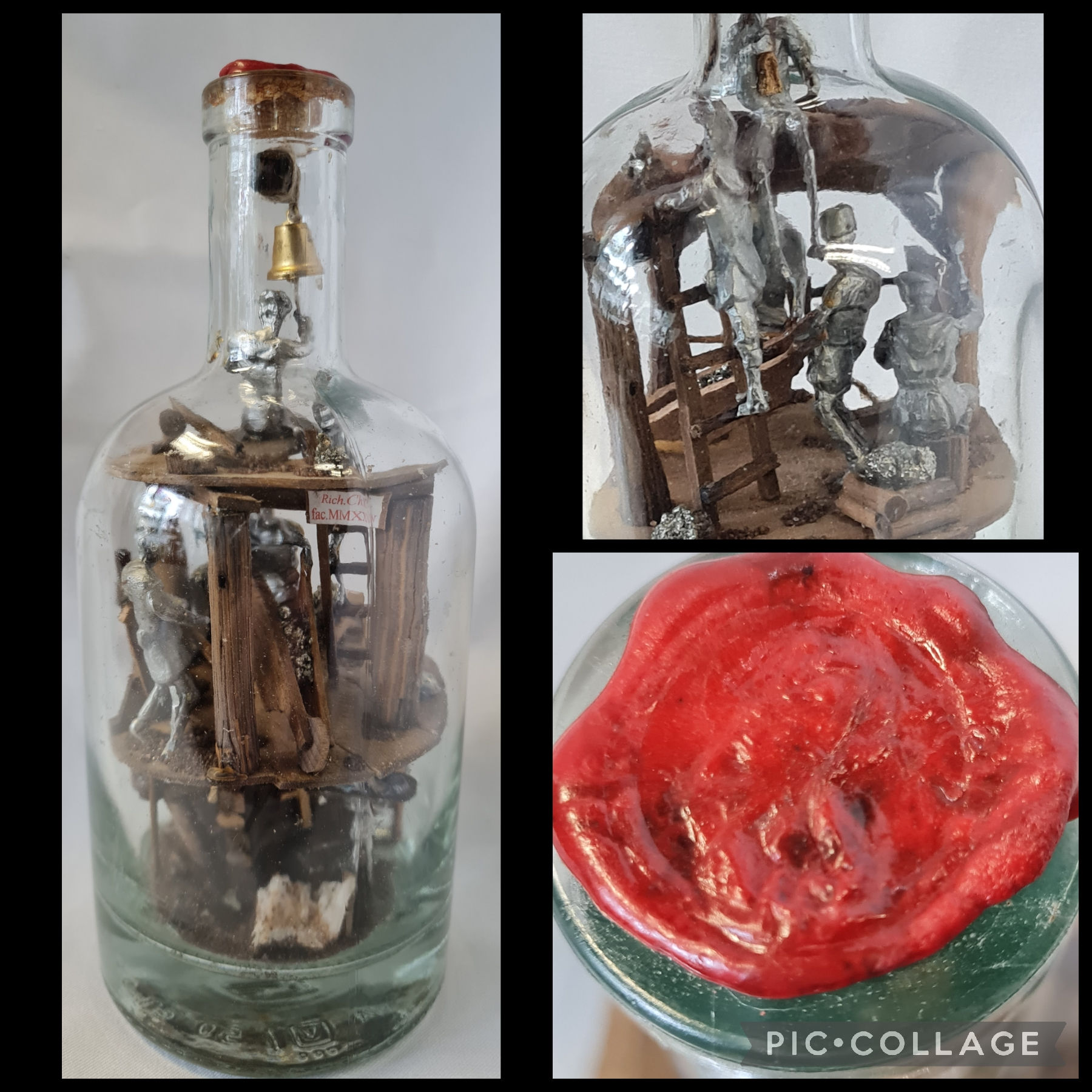 Bergbau Geduldsflasche - Bergmänner im Schacht, Handarbeit, Unikat