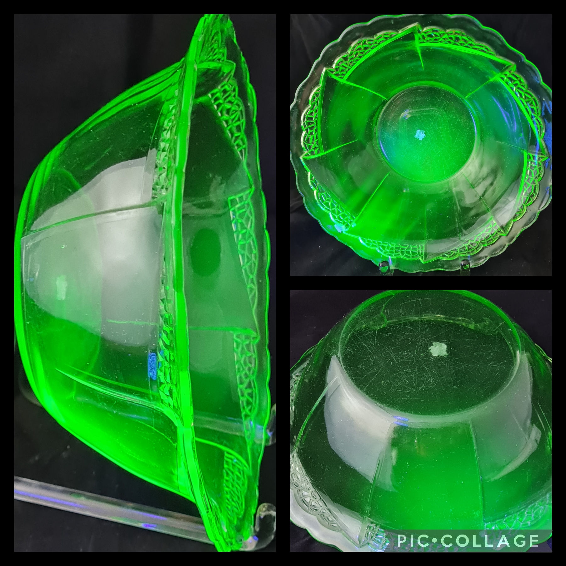 Uranglas Obstschale Glas Schale grün Uranium glass Schüssel alt dekorativ Dekor