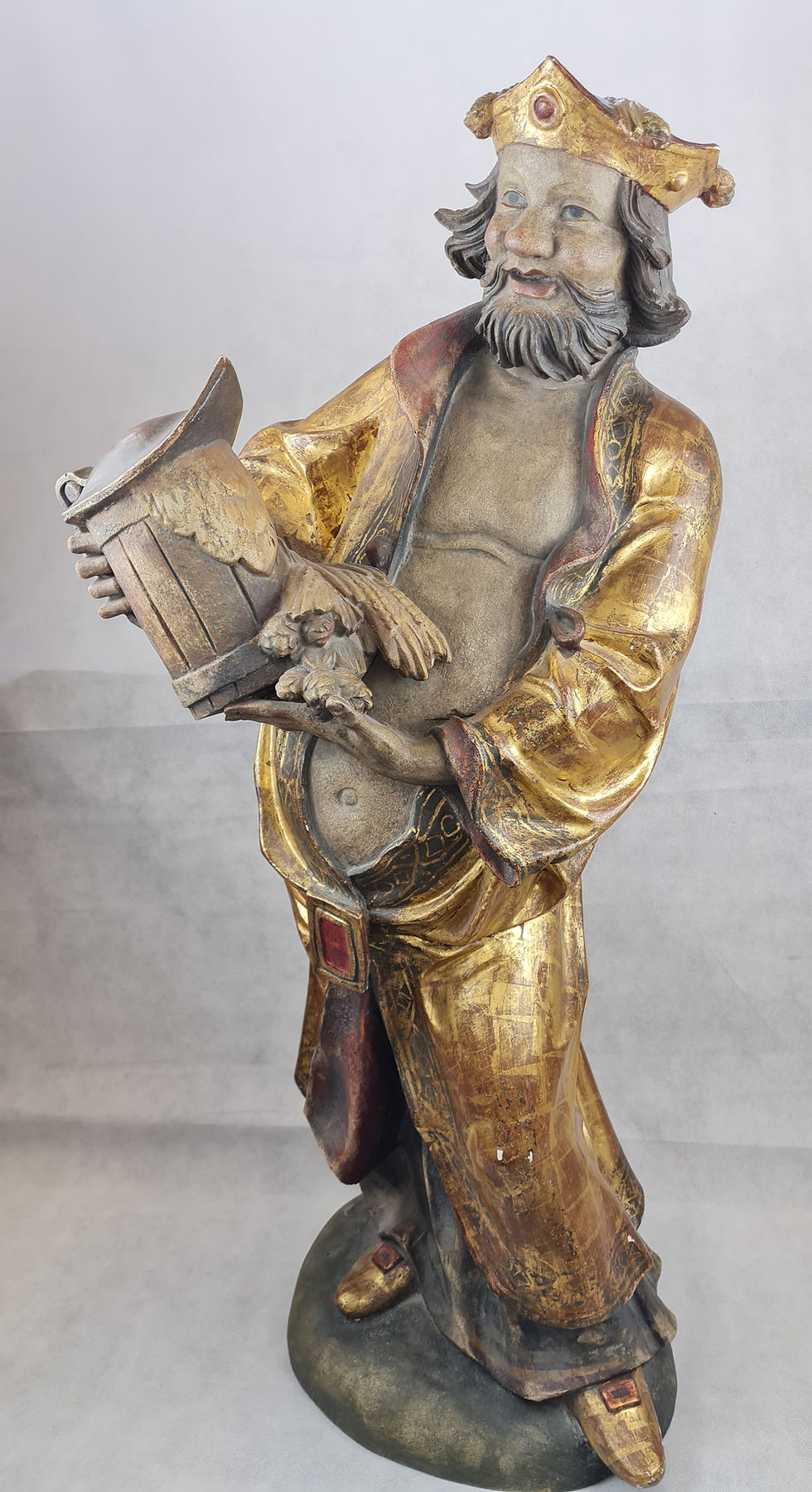 Miniature : XXXL Bacchus Holzfigur - 100cm groß mit Goldmantel / Werbefigur