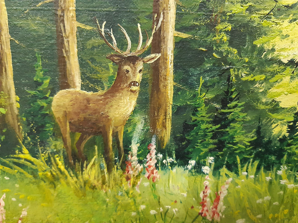 Miniaturebillede: A. Krahmer 1960 - Maling Erzgebirge / Hjort i udkanten af skoven