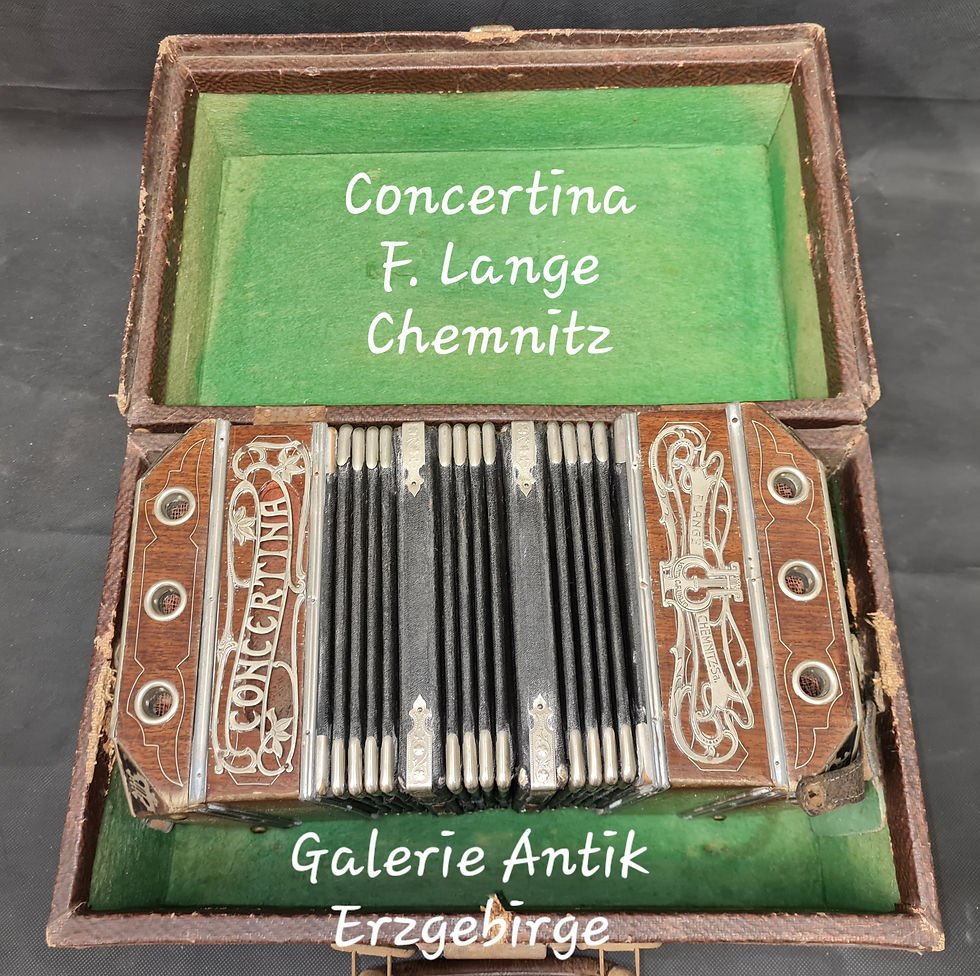 CONCERTINA Knopfbandoneon Koffer um 1900 F.Lange Chemnitz Koncertina Erzgebirge